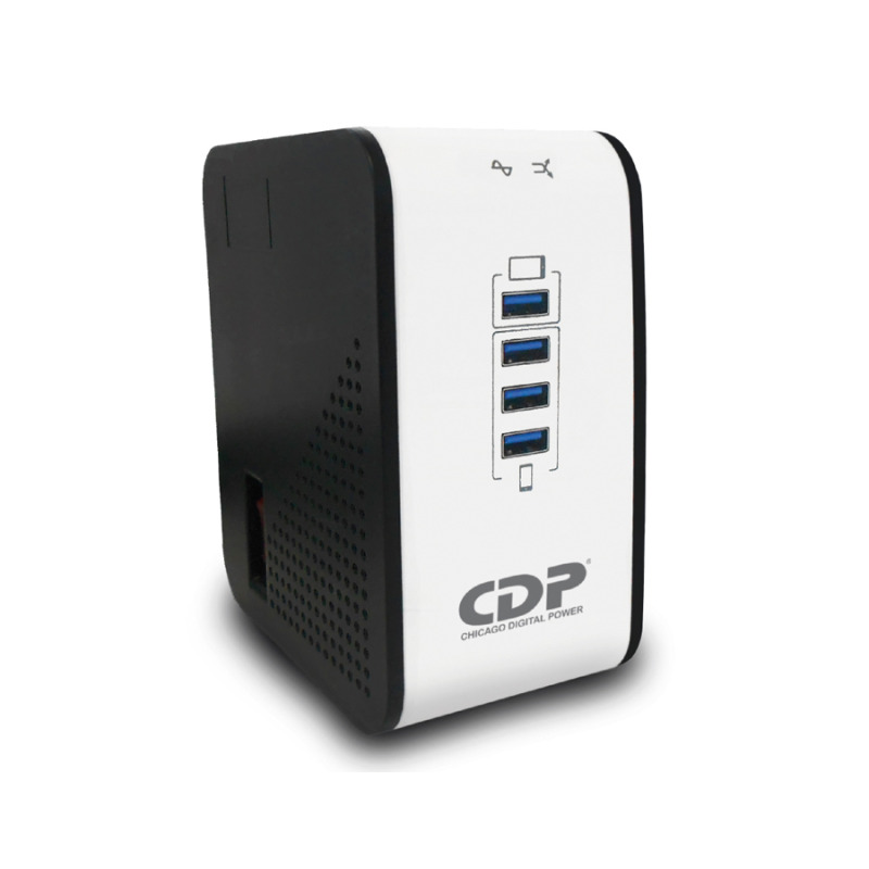 CDP R2CU-AVR 1008 - Regulador de Voltaje de Escritorio NEMA 5-15 / 1000VA/400W / 8 tomas de salida / 1 Toma para carga de tablet / 3 Tomas para carga de smartphone 